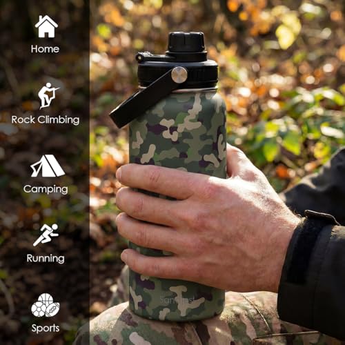 Camouflage Insulated Stainless Steel Water Bottle 32oz, Vacuum Chug Lid Travel Tumbler for Men Friends Dads Grandpa, Birthday Christmas Fathers Day (Woodland Camo) - color: Camouflage 3