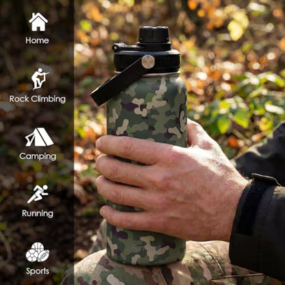 Camouflage Insulated Stainless Steel Water Bottle 32oz, Vacuum Chug Lid Travel Tumbler for Men Friends Dads Grandpa, Birthday Christmas Fathers Day (Woodland Camo) - color: Camouflage 3