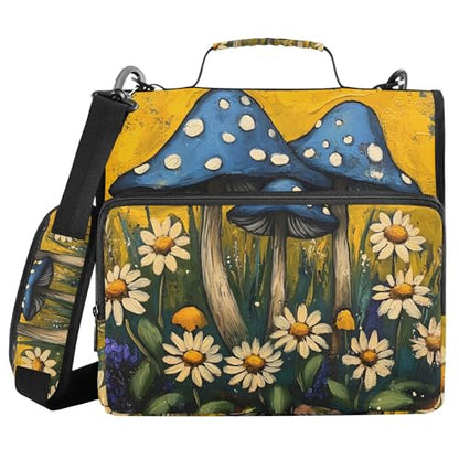 Mushrooms and Wildflowers Zipper Binder with Shoulder Strap, 500 Sheets Capacity, Multiple Pockets 1.5Inch 3 Ring Zipper Binder - color: Mushrooms and Wildflowers