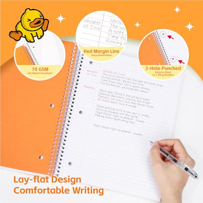 Comix Plastic Cover 3 Subject Notebook, 150 Sheets 8-1/2" x 11" College Ruled Notebook with 3 Dividers for Office/School/Home, Orange - color: Orange