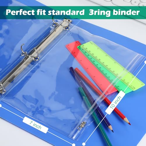 Lincia 5 Pack Clear Pencil Pouch for 3 Ring Binder Pencil Case with Zipper 3 Ring Binder Pocket Insert Bag 10 x 7'' Visible Cash Envelope with Re-enforced Grommet for Office (Clear)