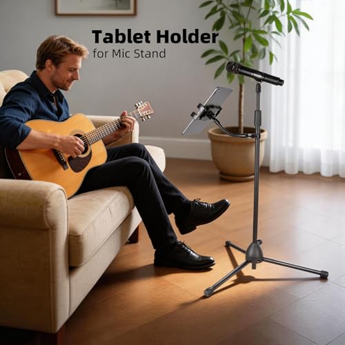 Flexible iPad Holder for Mic Stand, Enhanced Gooseneck Tablet Phone Holder Micophone Music Stand Mount with Super Handle Clamp for iPad Pro 12.9 Air Mini 4.7-13" iPhones & Tablets