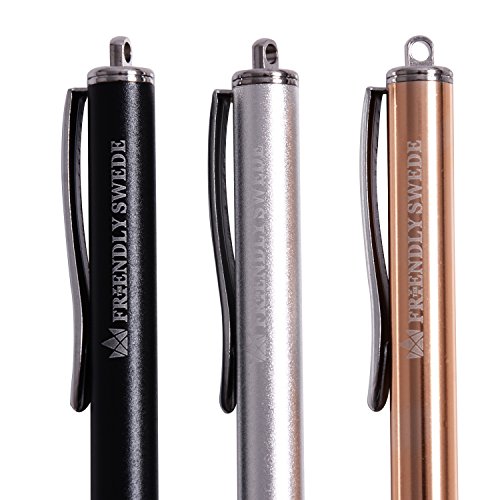 The Friendly Swede Stylus Pen for Touchscreen — 3-Pack 5.5" High Precision Stylus Pen with Replaceable Thin Tips, Elastic Lanyards & Screen Cleaning Cloth - Gold/Silver/Black - color: Gold/Silver/Black