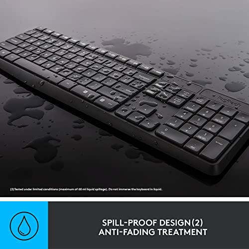 Logitech MK235 Full Size Wireless Keyboard and Mouse Combo | Full size keyboard with spill-resistant design, compact ambidextrous mouse, connect via single included USB-A Nano Receiver