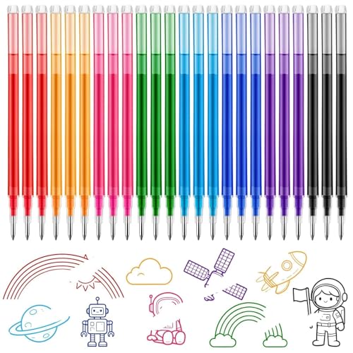 Erasable Gel Ink Pen Refills Compatible with Frixion Friction | Replaceable Medium Fine Point Clicker Refill Stationery (8Colors 24Pcs, Millimeters, 0.7mm) - color: 8colors 24pcs