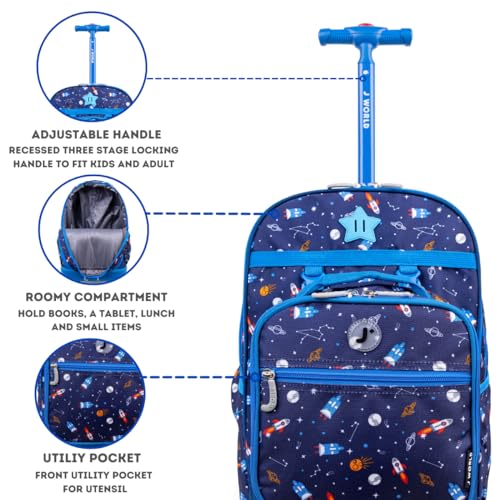 J World Duo Kids Rolling Backpack With Lunch Box Set. School Bookbag on Wheels, Spaceship - color: Spaceship