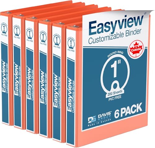 Easyview Premium 3-Ring Binders with Clear-View Covers and Round Rings, Binders for School or Office, 1 Inch, Pack of 6, Orange - color: Orange, size: 1 Inch, style: Pack of 6