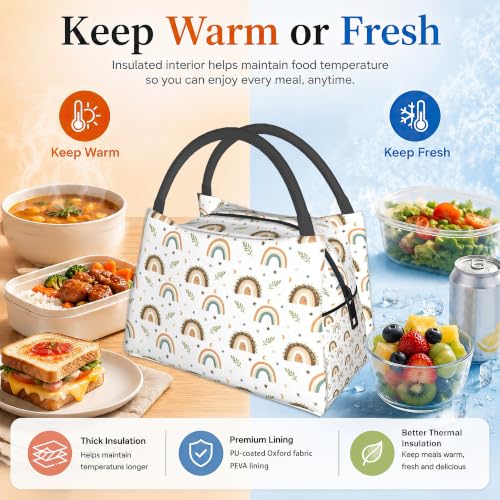 Boho Rainbow Reusable Lunch Bag,Cute Insulated Small Lunch Box for Kids Adult Women,Leakproof Cooler Tote Bags for Student Teacher Work Camping Picnic School - color: Boho Rainbow