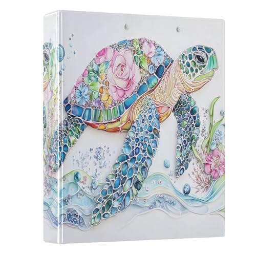 3 Ring Binder Sea Turtle Floral Ocean Map Nautical Coastal 1.5 inch Binders Three Ring Binders with Clipboard Fit 8.5'' x 11'' Paper 3 Interior PVC Clear Pockets for Office Supplies - color: Multi88, size: 1 Pack