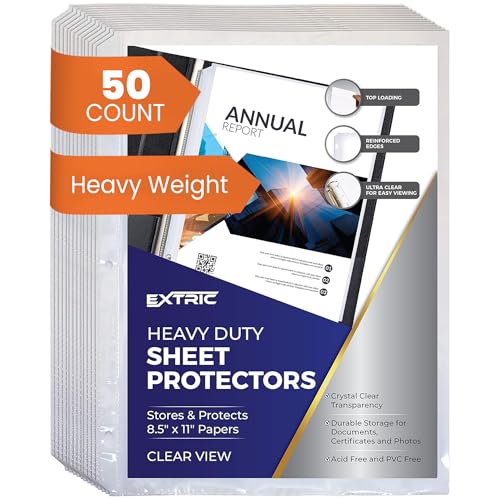 Heavy Duty Sheet Protectors for 3 Ring Binder, 50 Count Clear Page Protectors, Top Loading Plastic Sleeves 8.5 x 11 inch (Heavy Duty, 50) - size: Heavy Duty, 50 Count
