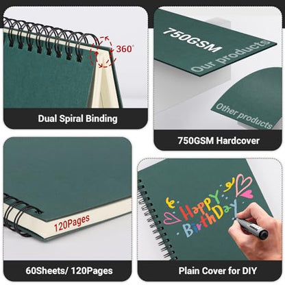 EUSOAR Spiral Notebooks, 12 Packs A5 5.5"x8.3" 120 Pages Hardcover Lined Travel Writing College Ruled Notebooks, Memo Notepad Sketchbook, Students Office Business Subject Diary Book Journal-Dark green - color: Dark green, size: 12 Packs