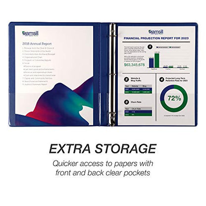 Samsill 4 Pack Durable 0.5 Inch 3 Ring Binders, Round Ring, Clear View Cover for Presentations, Blue - color: Blue, size: 0.5-Inch