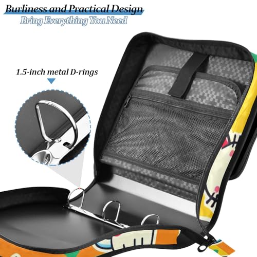 3 Ring Zipper Binder with Shoulder Strap, 600 Sheets Capacity, Cute Rainbow Cats 1.5 Inch Zipper Binder 3 Ring with Multiple Pockets & Expanding File Folder