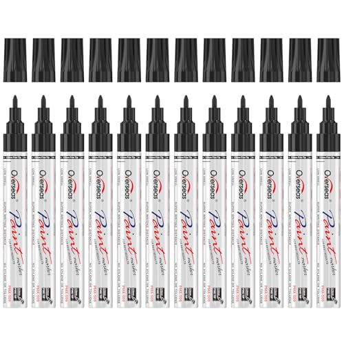 Overseas Black Oil Based Paint Markers, 12 Fine Tip Permanent Paint Pens | 0.9mm Fine Nib, Waterproof, Quick Dry, Fade Resistant, Oil Marker Pen for Metal, Rubber, Glass, Wood, Plastic, Rock, Canvas - color: Black