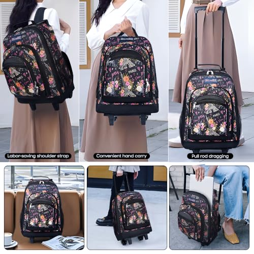 20" 2-in-1 Rolling Backpack,Backpack for Travel w/Wheels | Trolley Suitcase w/Telescopic Handle,Lightweight,Durable, Travel-Friendly, Unisex,2561-20''-Floral - color: JH-2561-Floral-20