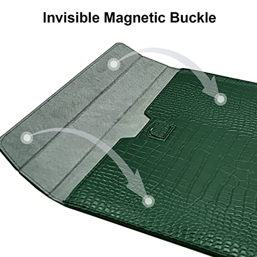 Laptop Sleeve 13-13.6 Inch Crocodile PU Leather Flip Case for 2016-2026 MacBook Neo 13 A18 Pro A3404 Air 13/13.6/ Pro 13 M5 M4 M3 M2 M1, for HP Dell Microsoft 13-13.6" Notebook, Green - color: Green