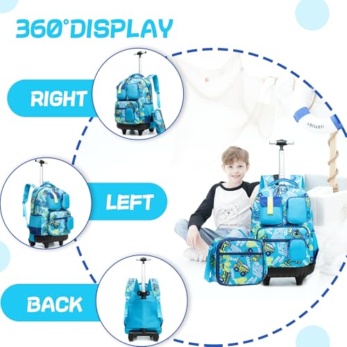 Meetbelify Rolling Backpack for Girls Boys Backpacks with Wheels Kids Carry on Luggage for Girls Boys - color: Boy Blue