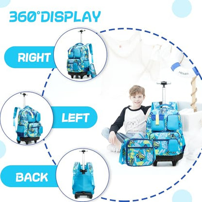 Meetbelify Rolling Backpack for Girls Boys Backpacks with Wheels Kids Carry on Luggage for Girls Boys - color: Boy Blue