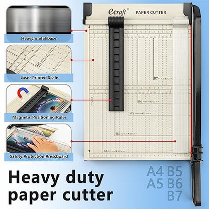 Ecraft 12" Guillotine Paper Cutter：Paper Trimmer Accurate Cutting with Safety Guard,15 Sheets Capacity,Magnetic Guide,Heavy Duty Metal Base, Perfect for Cardstock,Cardboard,Vinyl,Crafts & Photos