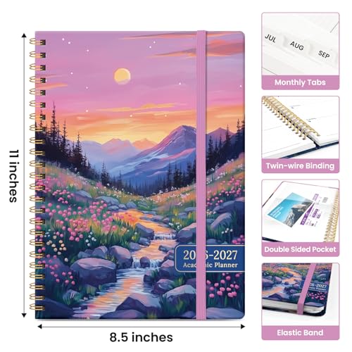 Planner 2026-2027, Academic Year Weekly and Monthly Calender Planner, from Jul 2026 - Jun 2027, Spiral Bound School Planning Book, Perfect for Teacher, Student, Women & Men, A4 (8.5" x 11"), Alpine Twilight - color: J-Alpine Twilight, size: (8.5"x11")a4
