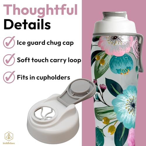 50 Strong | Water Bottle with Time Marker, 30 oz, Pretty Flowers - color: Pretty Flowers