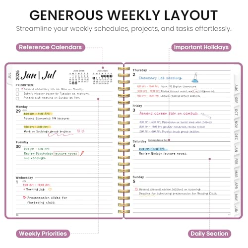Planner 2026-2027, 8.5" x 11" Weekly and Monthly Academic Year Planner Calendar, July 2026 - June 2027, Hardcover Large School Planning Agenda With Tabs, Perfect for School & Office Supplies, A4, Purple - color: B-Purple, size: A4(8.5"x11")