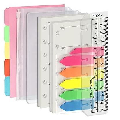 Harphia A7 6 Hole Binder Refill Value Set, 90 Sheets Weekly Plan Loose Leaf Paper with Sticker and Divider, Week Planner Inserts for A7 Binder - color: Week Paper Set, size: A7