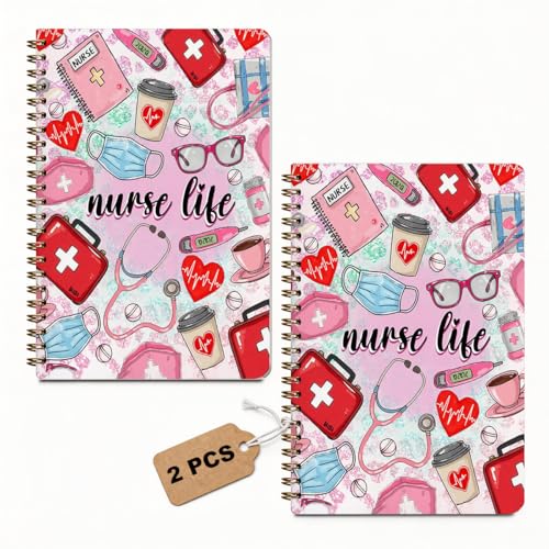 2 Pcs Nurse Gifts Spiral Notebook, A5 Notebook Journal 160 Pages | Nurse Appreciation Gifts Spiral Notepad, Nurses Essentials Aesthetic Notebook Journal, Nursing School Office Supplies - color: Multicolour 0019