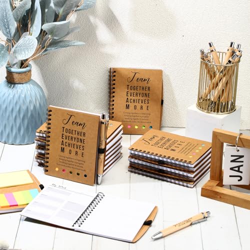 10 Sets Inspirational Notebooks Bulk Back to School Spiral Notebook with Notepad and Bamboo Pen Team Appreciation Gift for Office Teacher Employee Social Worker Student (Team Together) - style: Team Together