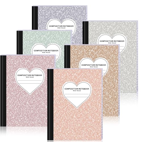 FOGWOWO 6 Pack Marble Composition Notebook Wide Ruled,Pastel Boho Composition Notebooks Bulk,Assorted Colors Back to School Marble Notebooks 80 Pages (40 Sheets) 9.75x7.5 Inches - color: Pastel Boho