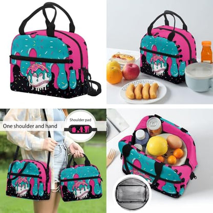 CLOHOMIN Baseball Kids Bookbag for Girls with Lunch Box 3 Piece Ice Cream Backpack Set Book Bags for Primary School Kids 1st Grade Cute Schoolbag with Lunch Tote Bag Water Bottle Bag for Girl 6-8 - color: Ice Cream Baseball
