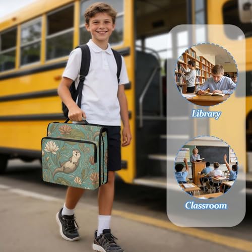 Playful Otters 2inch 3 Ring Zipper Binder Multi-Pocket Storage Holds 14 Inch Laptop for Students and Office Use - color: Playful Otters