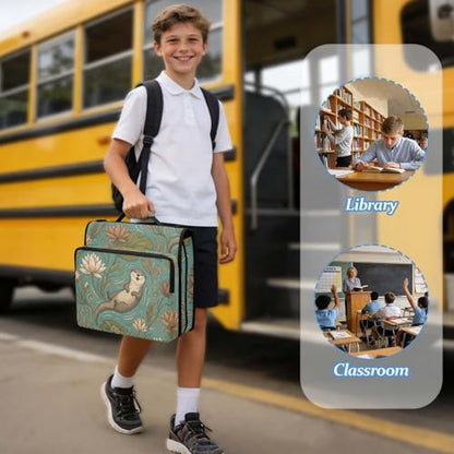 Playful Otters 2inch 3 Ring Zipper Binder Multi-Pocket Storage Holds 14 Inch Laptop for Students and Office Use - color: Playful Otters