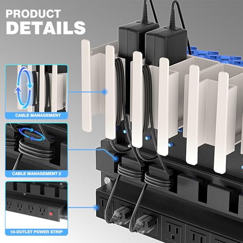 POCHAR 10-Device Open Charging Station for Chromebooks, iPads & Tablets | Heavy-Duty Steel Charging Rack with Lockable Storage Drawer, Multi-Device Charging Organizer for School, Office, Hospital - size: 10 Tablet/Chromebook