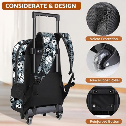 Boys Rolling Backpack for Kids - Basketball Kids Rolling Backpack with Wheels for Elementary Middle School Students - Sport Roller School Bookbag Aged 6-18, Wheeled Travel Bag Large Capacity - color: Basketball-002-backpack Only
