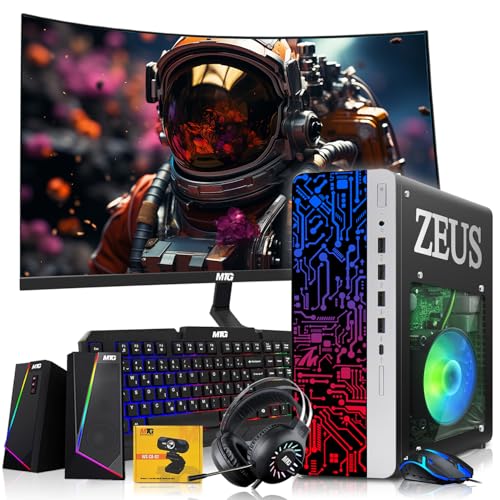 TechMagnet Zeus Pro 8 Gaming Desktop PC, Intel i5, GT 1030, 8GB ARGB RAM, 1TB SSD+4TB HDD, MTG 24 Inch Curved Monitor, RGB Keyboard Mouse, Speaker, Headphone, USB WiFi BT, Webcam, Win 11 (Renewed) - color: 24 Inch, size: 1TB SSD / 4TB HDD