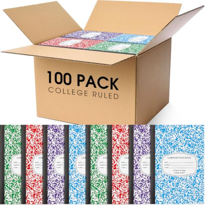 Fainne 100 Pack College Ruled Composition Notebooks A5,Colorful | 30 Sheets/60 Pages Marble Cover Composition Journals Bulk for Back to School Classroom High College School Supplies - color: Colorful