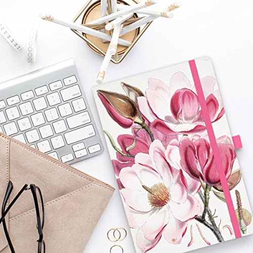 RICCO BELLO Lined Journal Notebook, Pink Magnolia, 5.7 x 8.4-Inches | Hardcover, College Ruled, 96 Sheets / 192 Pages, Pen Holder, For Work & Notes - color: Pink Magnolia