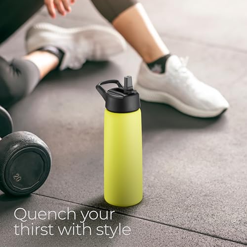 SipX™ 25 oz Insulated Water Bottle with 3 Lids – Leakproof Stainless Steel, Triple Insulated – Cold 24 Hours/Hot 12 Hours – Durable Bottle for School, Gym, Travel – Yellow - color: Yellow, size: 25 Ounces