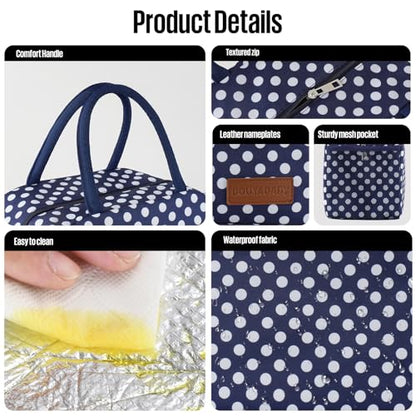 douyadady Lunch Bag Women/Men Lunch Box Women/Men (Blue+White dots) | Spacious Lightweight Waterproof Sturdy Durable Great Value For Office Work School Picnic Travel - color: Blue+White dots