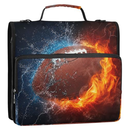 Football Fire 3 Ring Zipper Binder Bag with Shoulder Strap for School | 2 Inch 3 Ring, Secure Zippered Closure, Organizer Pockets for Classification, Heavy Duty File Organizer - color: Football Fire