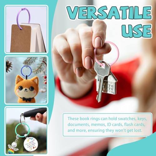 Bercoor 30 PCS Binder Rings 1 1/5 Inch Metal Book Rings for Index Cards Flashcards Rings, Small Loose Leaf Binder Rings Key Rings Notebook Paper Rings for School Office Home, 6 Colors