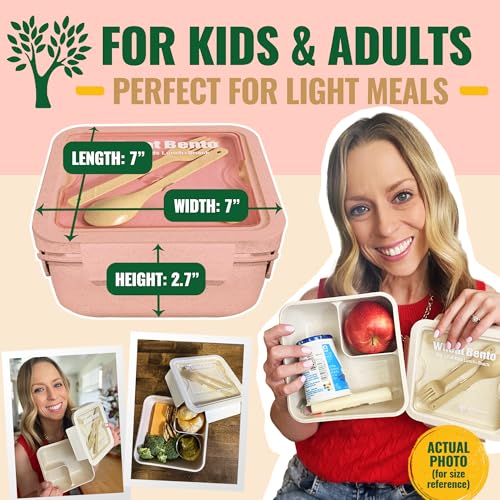 GreenLunch Bento Lunch Box for Kids, Large 2-Compartment, Durable and Microwave Safe, BPA-Free with Utensils, Wheat Straw Snack Containers for Kids – Pink - color: Pink