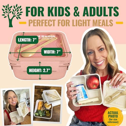 GreenLunch Bento Lunch Box for Kids, Large 2-Compartment, Durable and Microwave Safe, BPA-Free with Utensils, Wheat Straw Snack Containers for Kids – Pink - color: Pink