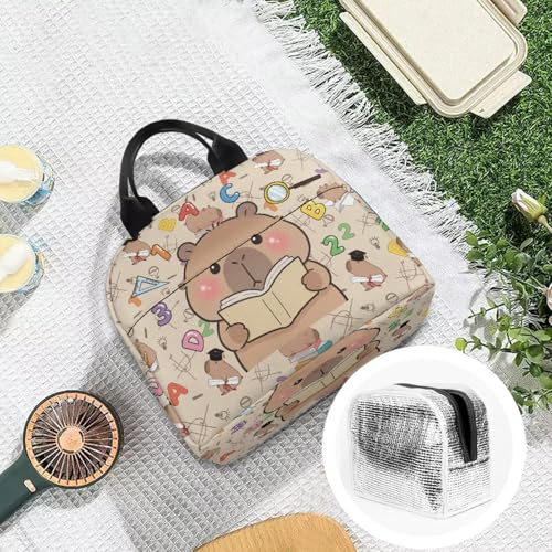Kawaii Capybara Boys Lunch Box Large Capacity Insulated Lunch Bag Thermal Picnic Cool Bags for School Picnic Travel Hiking Camping - color: Kawaii Capybara Reading