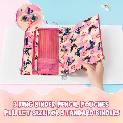 WAWSAM Butterfly Pencil Pouch for 3 Ring Binder, Binder Pencil Pouches with Zipper, Pencil Case with Clear Window, Cosmetic Bags for Office Supplies - color: Butterfly