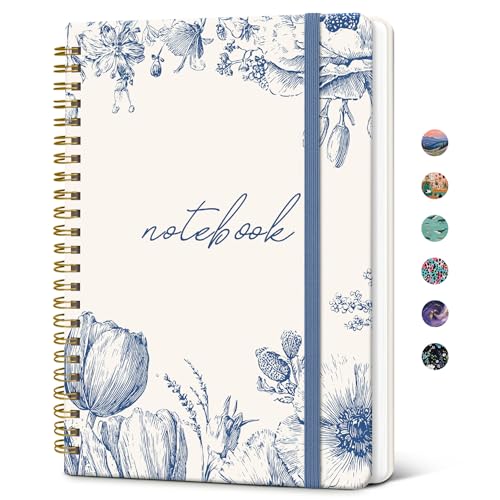 Taja Spiral Lined Journal for Women, Notebook for Work with Pretty Cover, 140 College Ruled Pages, Hardcover Notebook for Journaling, Note Taking, Bible Study, Blue Elegance - color: K-Blue Elegance