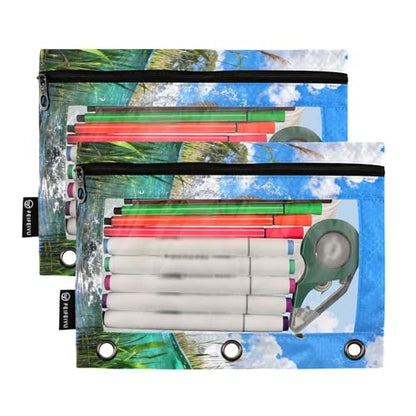 Largemouth Bass Fish Pencil Pouches for 3 Ring Binder, Zipper Binder Pencil Case, 2 Pack Clear Window Case Bag for Office Organizers - color: Largemouth Bass Fish 1