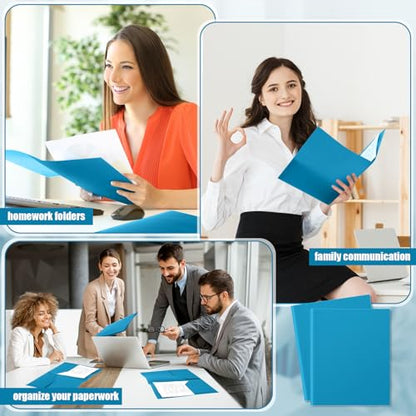 Gueevin 72 Pack Plastic Folder with Pockets, 2 Pocket Folders, Plastic Glossy Folders Fit Letter Size Paper, Heavy Duty Durable File Folder with Business Card for Home Office School (Sapphire Blue) - color: Sapphire Blue