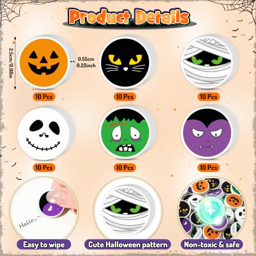 Halloween Character Mini Erasers for Kids Students Bulk Party Favors | 60P Pumpkin Black Cat Fun Pencil Erasers School Classroom Home Rewards Game Prizes Goodies Bag Filler Birthday Party Supplies - style: Halloween Character